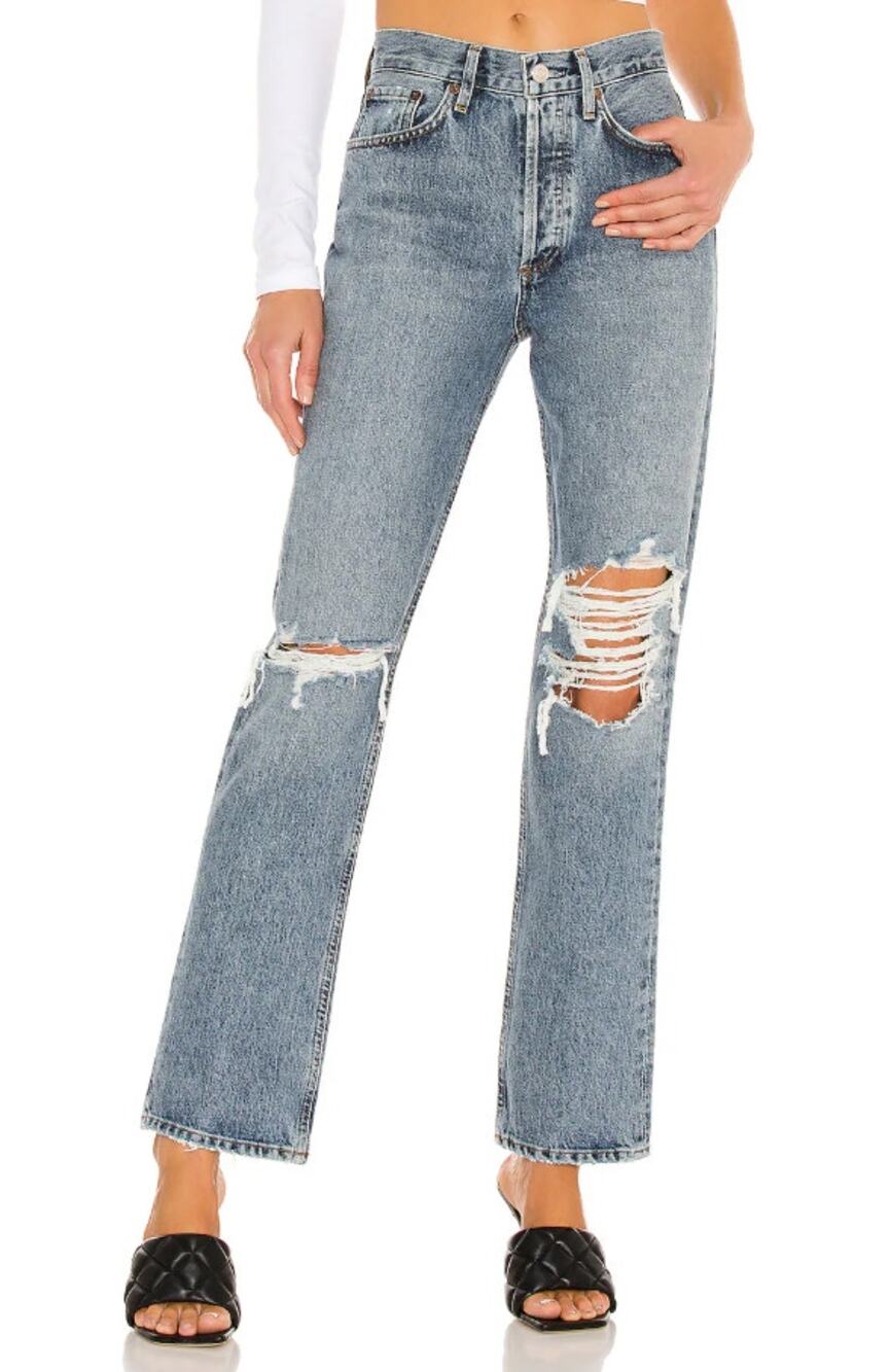 AGOLDE Lana High Rise Straight Leg Jeans Distressed Denim Womens 26